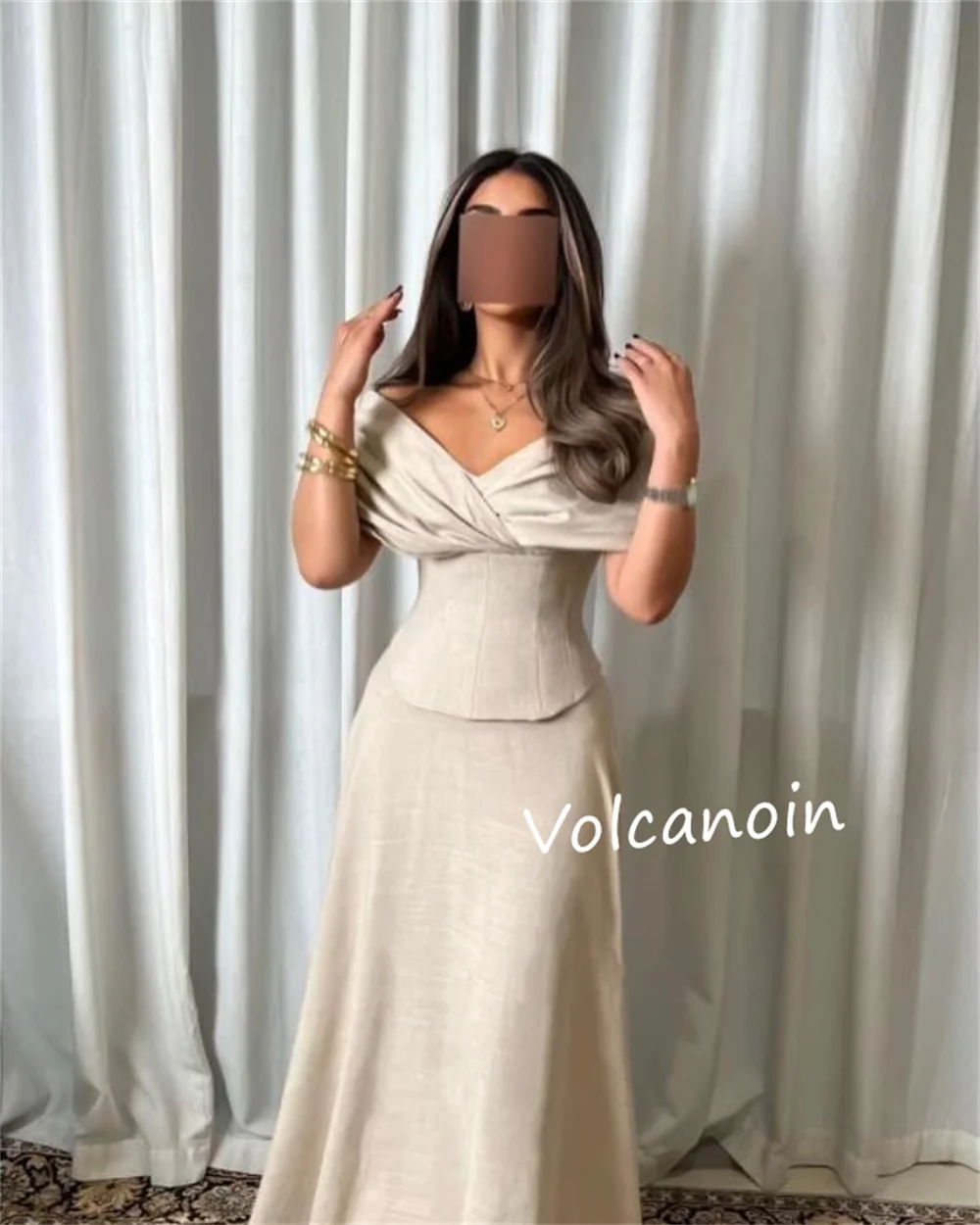 Customized Jersey Criss-Cross Pleat A-line Off-the-shoulder Long Dresses Bespoke Occasion Party Simple Modern Style