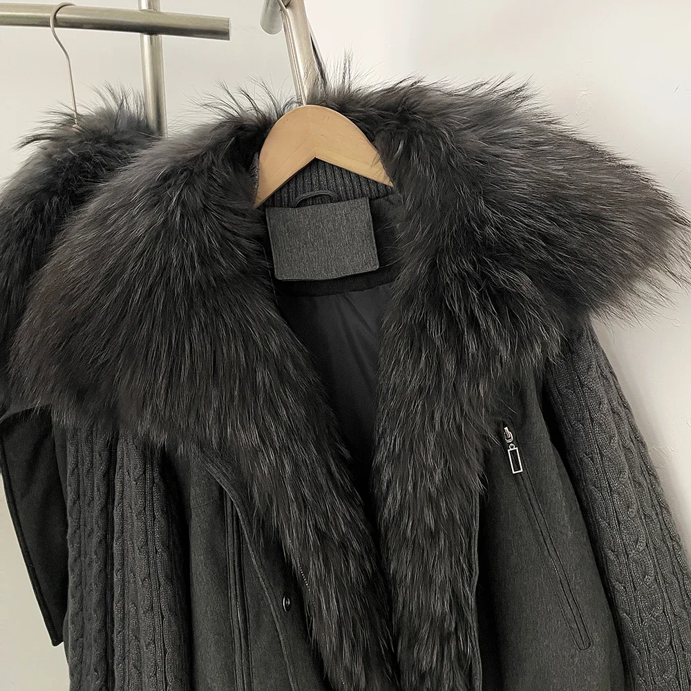 OFTBUY Abnehmbare Gestrickte Ärmel Pufferjacke Damen Neue Winter Natürliche Pelzbekleidung Damen Großer Echter Fuchspelz Daunenjacke Damen – Detail 6