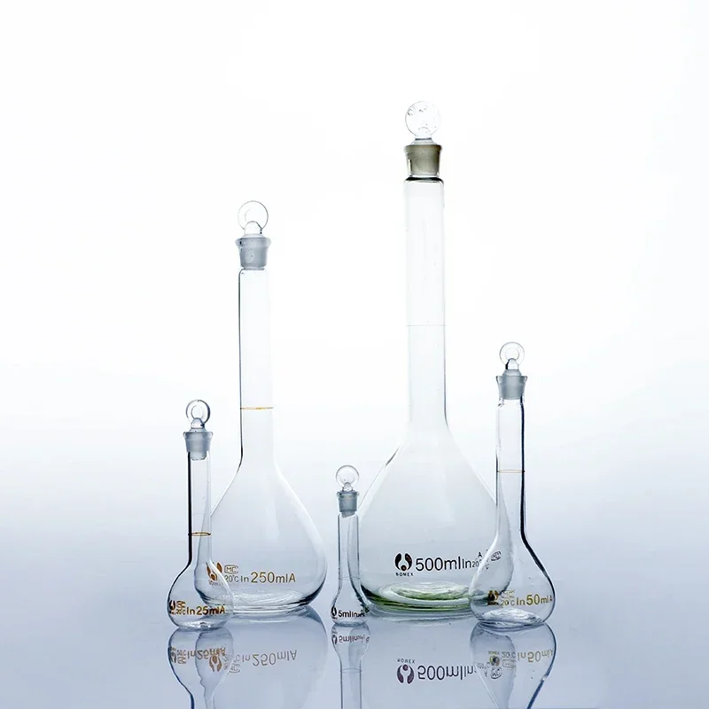 1pcs 5/10/20/25/50/200/500/1000ml Class A Borosilicate Glass Lab Clear Volumetric Flask With Head Stopper