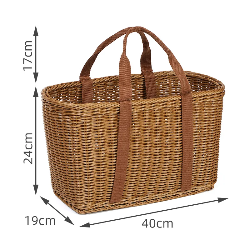 Japanese Hand Woven Picnic Basket Imitation Rattan Large Shopping Baskets Fruit Vegetable Storage Basket with Handle