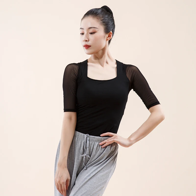 

Modern Dance Practice Clothing Summer Latin Dance Tops Black Training Shirt Oriental Classical Dance Clothing For Women DQL5982