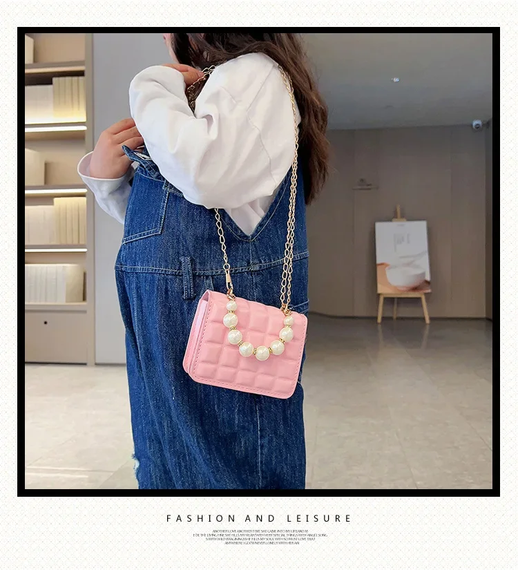 Vintage Small Square Shoulder Bag for Women Pearl Chain Ladies Tote Handbags Evening Clutch Purse Fashion Female Crossbody Bags