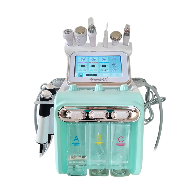 Motore in metallo 8 in1 H2-O2 Hydra Macchina per il viso di bellezza a bolle piccole con detergente per il ringiovanimento della pelle portatile Aqua Peel Rf