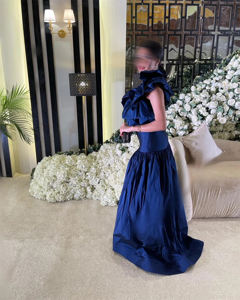 Amanda Taffeta One the Shoulder Floral robes de soirรฉe A-Line Draped Floor-Length Evening Dresses Formal Evening Wedding Dress