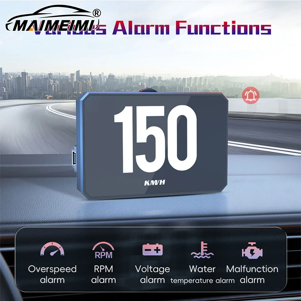 Car OBD HUD P16 GPS Head Up Display Car Digital Alarm Overspeed Warning Oil Temp RPM Gauge LCD Backlight Smart On-board Computer