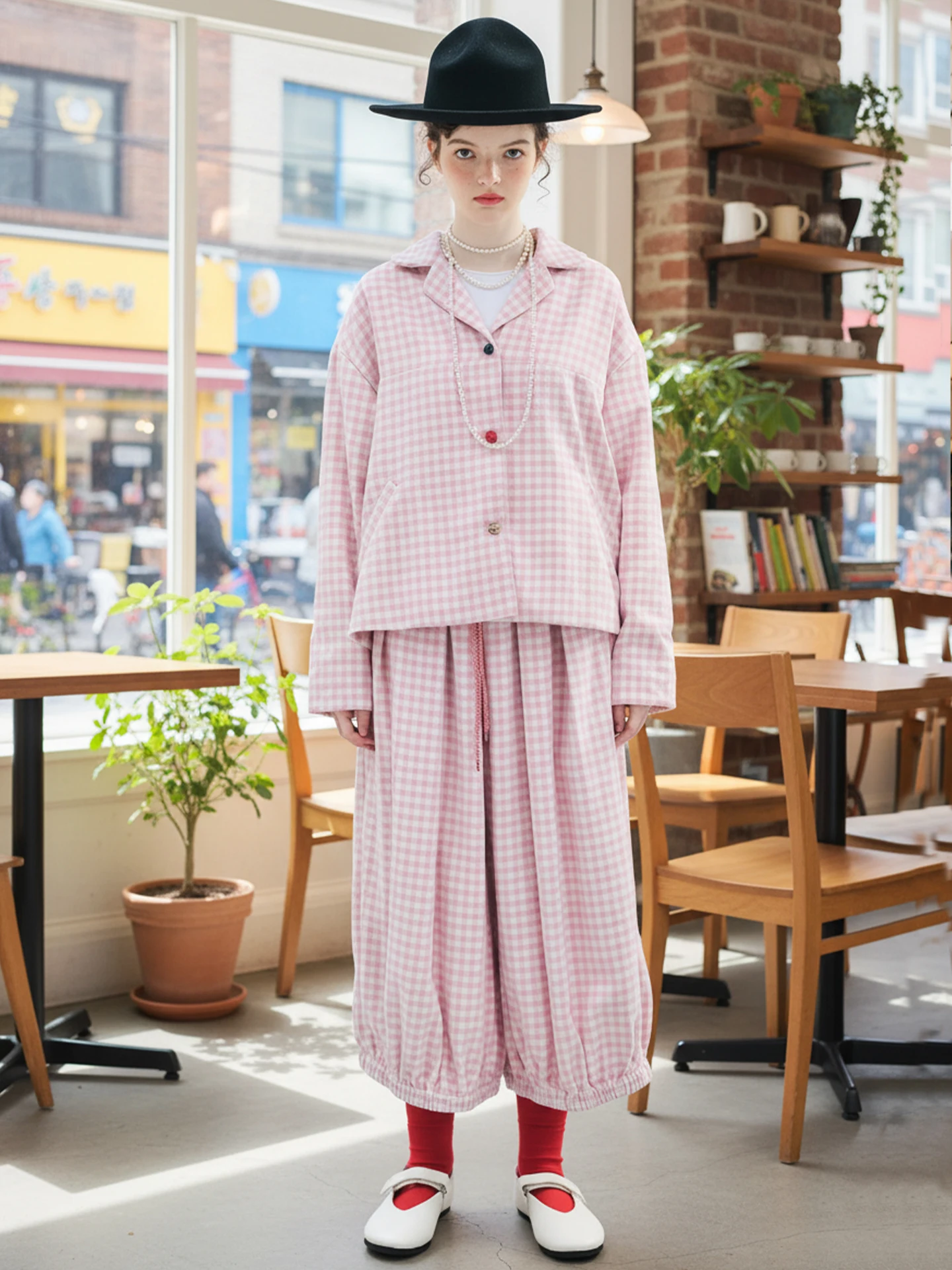 

Pink Plaid Short Coat Retro And Playful For Daily Street - wear Full of Atmosphere 255238