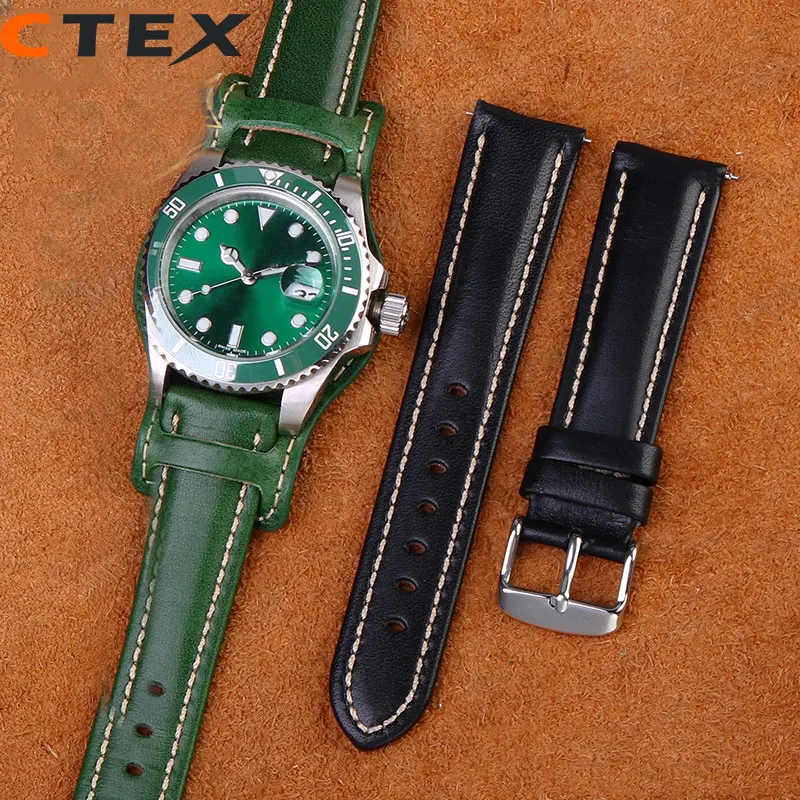 سوار ساعة مصنوع يدويًا من الجلد الأصلي للرجال ، سوار ساعة مع سوار ، سجادة 18 ، 20 ، 22
