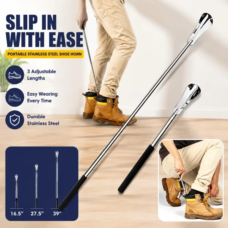 Portable Stainless Steel Shoe Horn with  Adjustable Lengths for Easy Wearing, Durable Shoe Accessory