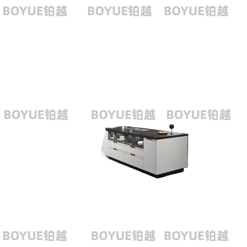 Modern Cream White Kitchen Island Cabinet with Integrated Sink and Stove Simple High End Custom Combination Unit for Home