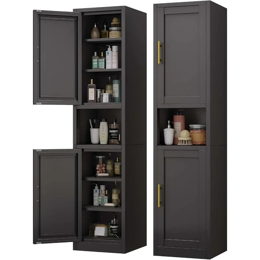67 Tall Narrow Bathroom Storage Cabinet, Metal Pantry Cabinet, Black for Small Spaces Slim Design, Heavy-Duty Steel, Matte Fini