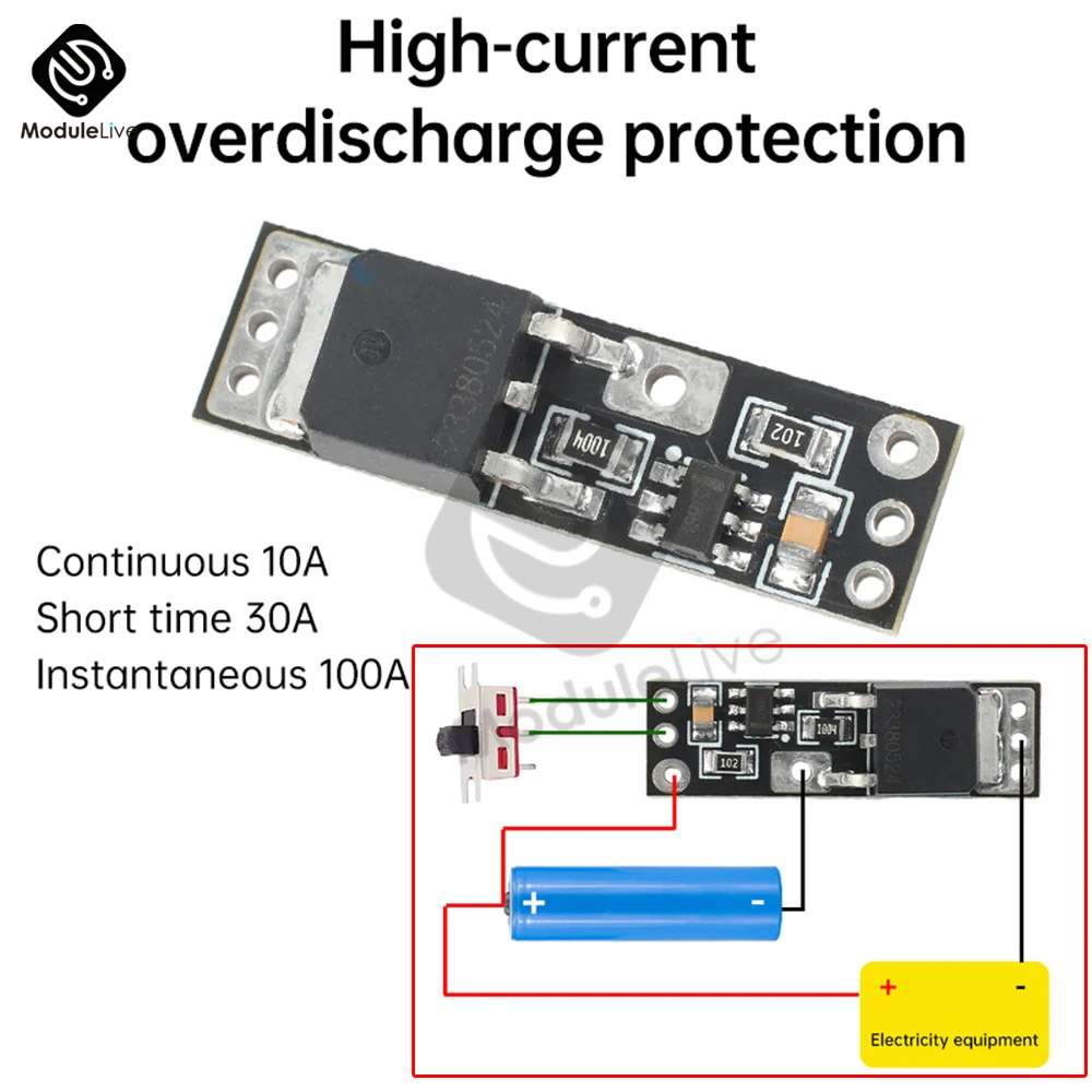 1S 30A High Current 10A Lithium Battery Protection Board DC 3.7V 4.2V Polymer 18650 Single String Power Board