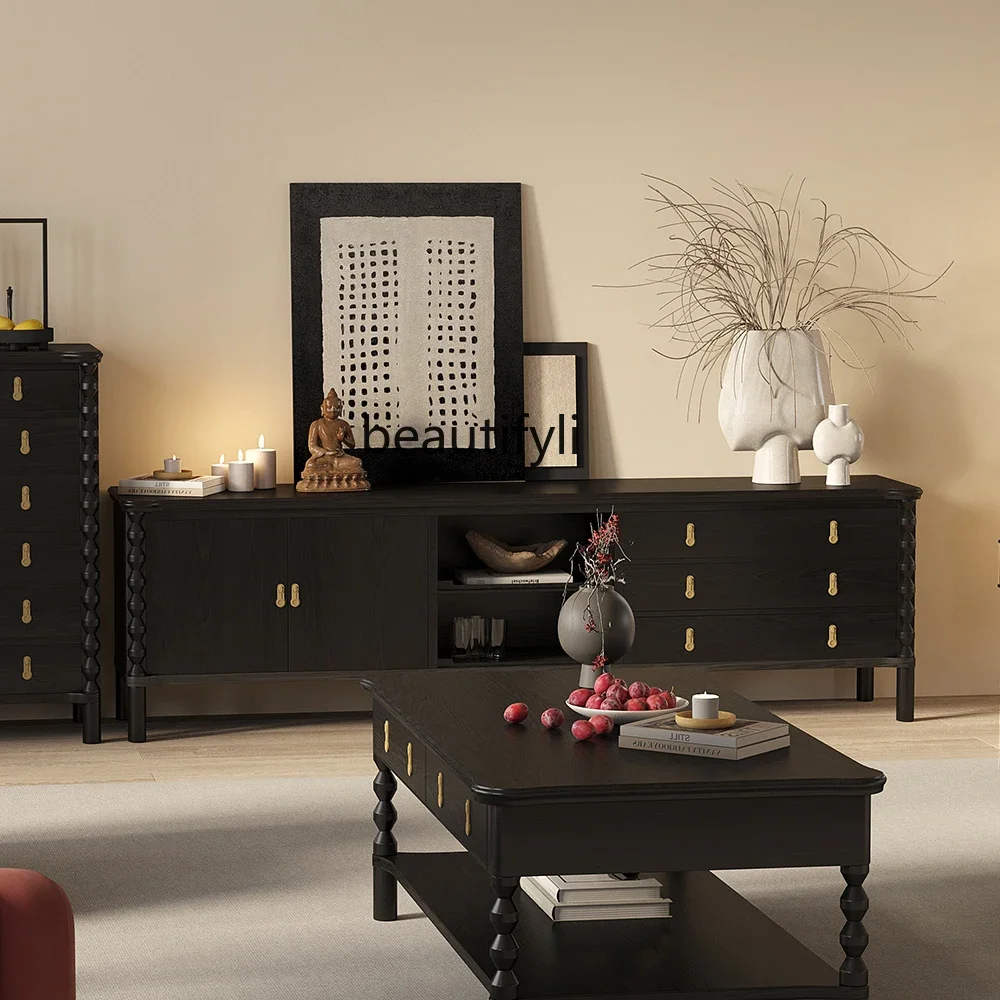 

Medieval solid wood TV cabinet American living room coffee table high-end TV cabinet combination locker