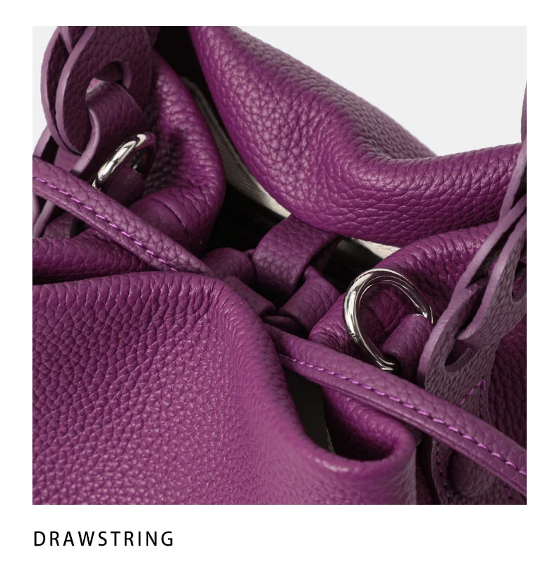Elegante Handtasche aus echtem Leder, einzelne Schultertasche, Crossbody-Tasche, erste Schicht Rindsleder, Bucket Bag für den Arbeitsweg, Litschi-Muster – Detail 13