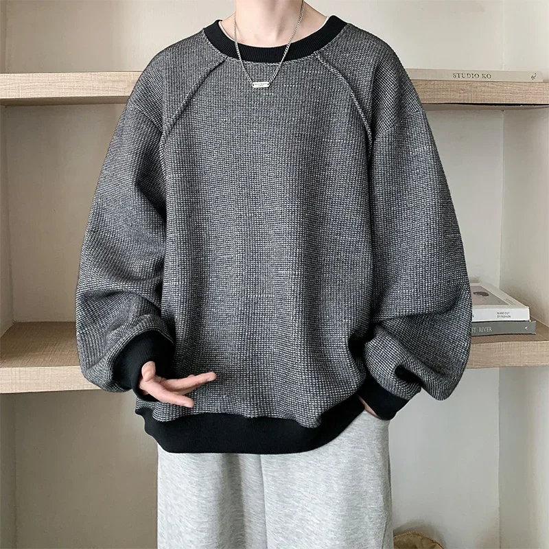 الرجال هوديي سترة البلوز كبيرة الحجم الرجال هوديي الهراء تحقق قاعدة طبقة طويلة الأكمام أعلى تنوعا الربيع والخريف تسمين #5