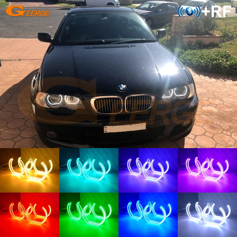 For BMW E46 M3 Coupe Convertible 2001 - 2003 2004 2005 2006 Bluetooth APP Multi Color DTM Style RGB LED Angel Eyes Halo Rings