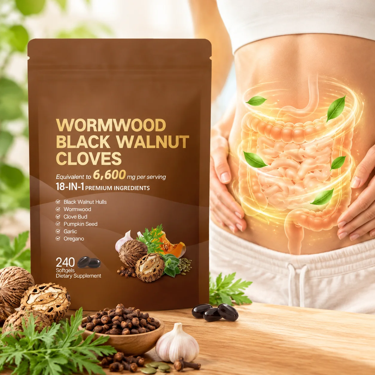 Wormwood Black Walnut Cloves Softgels gut cleanse natural detox Digestive Balance Internal Cleansing 240pcs for bloating