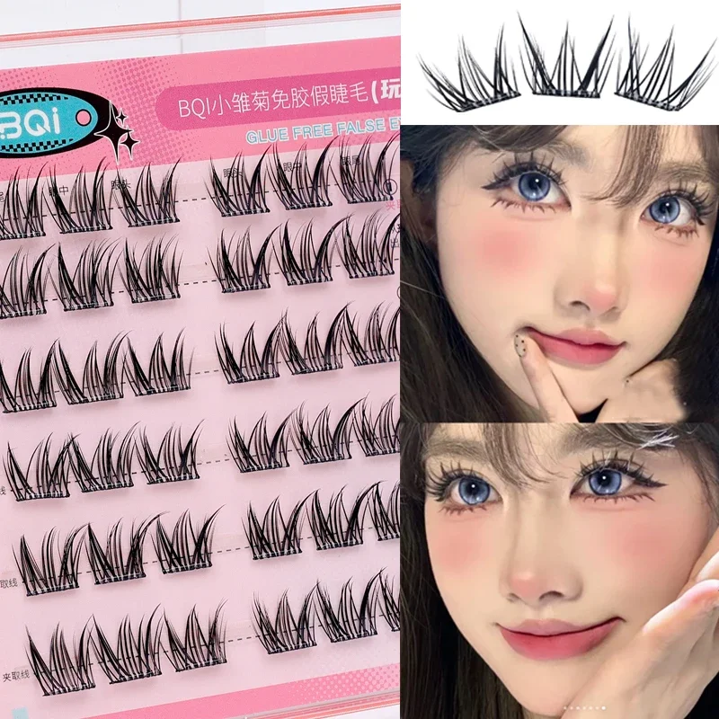 Kleberfreie falsche Wimpern, wiederverwendbar, selbstklebend, natürliche flauschige Wimpern, DIY segmentierte Wimpernverlängerung, Anime-Augen, vergrößern die Augen