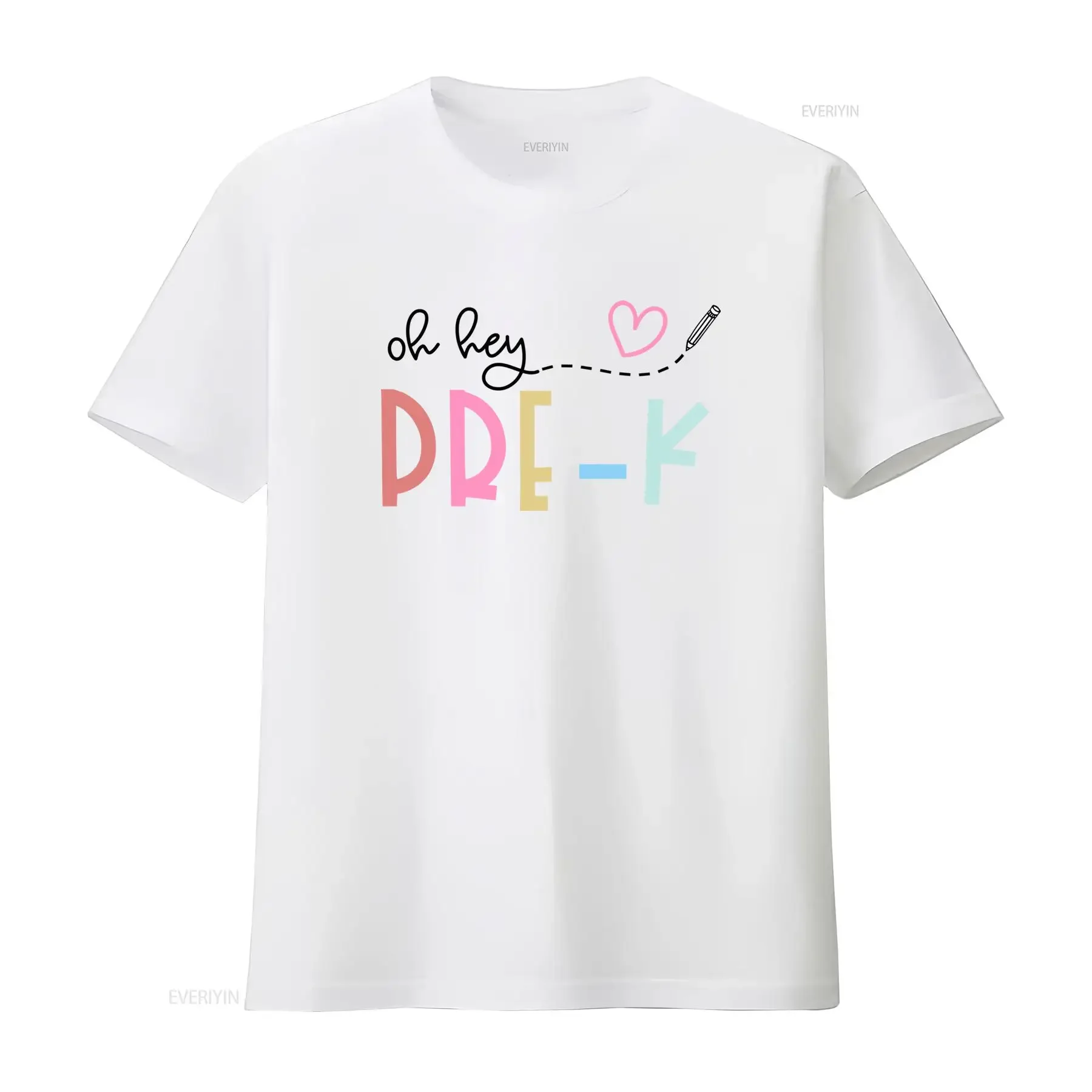Cute Pastel Reverse Pre K Heart Pencil Print Casual T Shirt vintage Washed Soft designer clothes graphic fashion streetwear