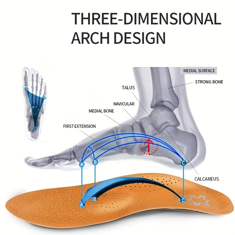 Leather Orthopedic Insoles Arch Support Insole Flat Feet Plantar Fasciitis Shoe Pads Quality Leather Deodorising Shoe Sole 1Pair image 3