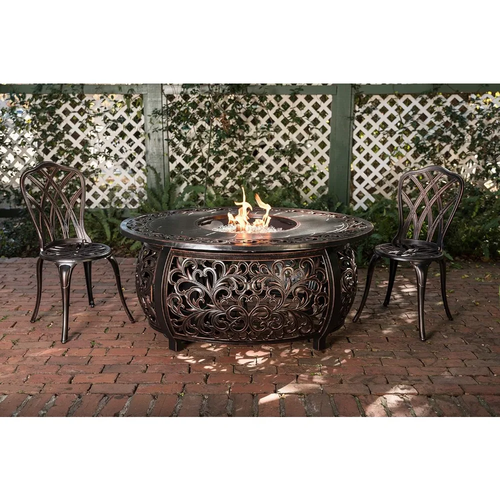 Toulon Filigree Aluminum Convertible Gas Fire Pit Table 55,000 BTU Outdoor Multi-Functional with Fire Bowl Lid