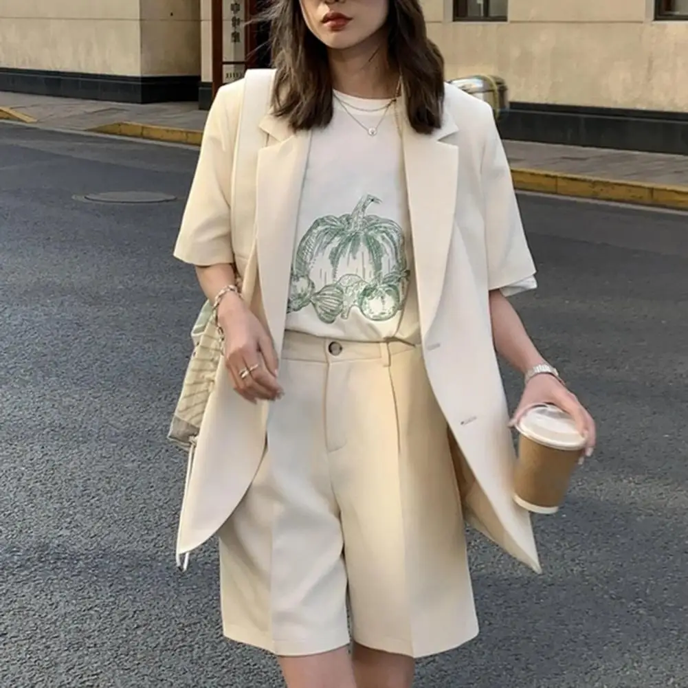 Summer Short Sleeve Blazer Jacket Ladies Korean Fashion Single-Breasted Office Ladies Suit Jacket Elegant Loose Thin Outfit