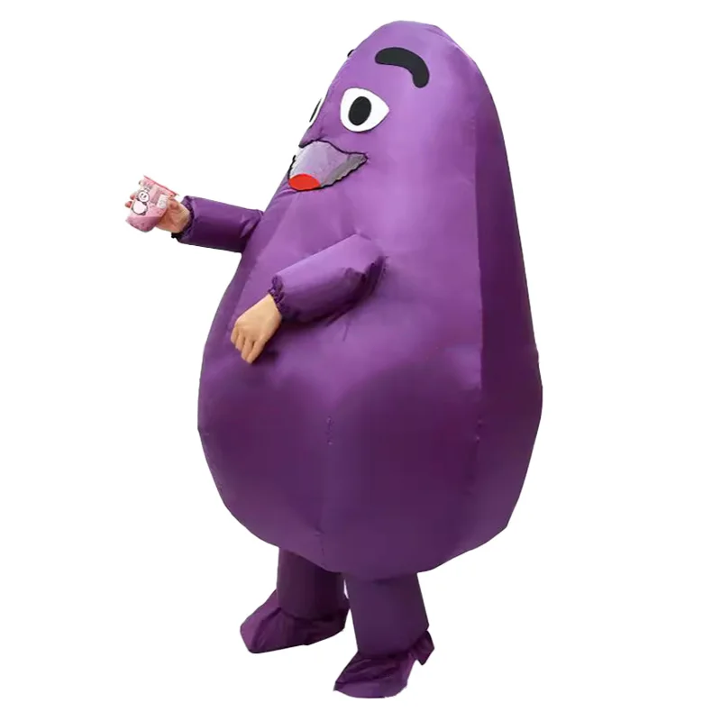 Disfraz de mascota mueca púrpura para niños y adultos, Gameboy inflable, disfraz de Halloween, Navidad, fiesta, vestido elegante, regalo de cumpleaños