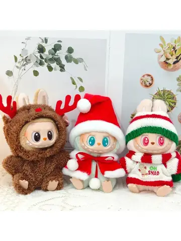 17cm Mini Plush Doll'S Clothes Outfit Accessories For Labubu V3 V1 V2 Christmas Cookie Man Sweater Hat Clothing New Year Gift