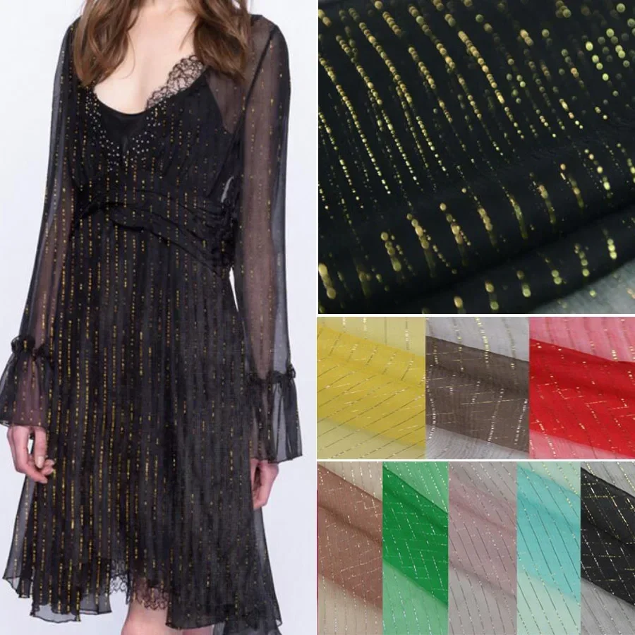 

Shimmer Silk Georgette Chiffon Metallic Jacquard Shiny Silk Fabric For Dress Scarf