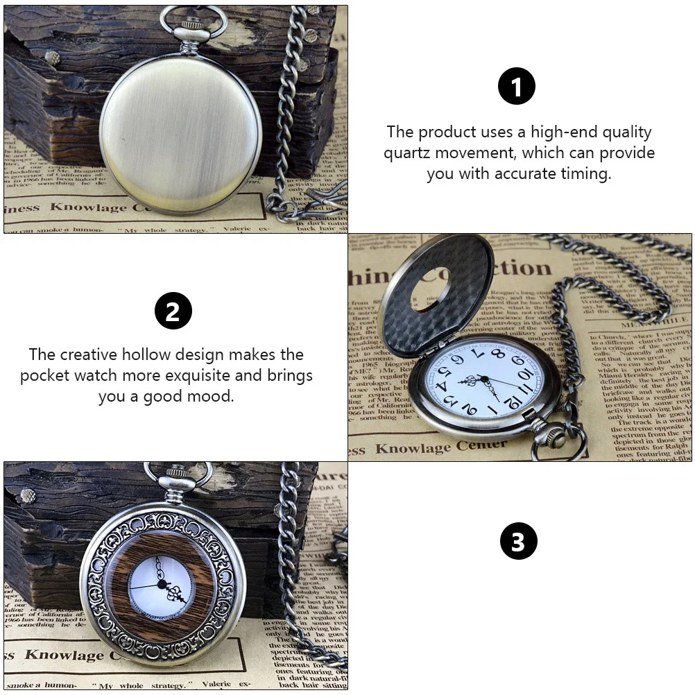 الجوف خارج صدفي ساعة الجيب الخشب الحبوب خمر البرونزية إنهاء حركة الكوارتز الأزياء التبعي سبيكة ساعة الجيب