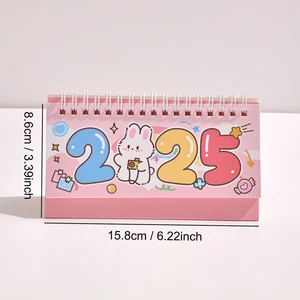 1 PC 2025 귀여운 만화 월간 책상 캘린더 스탠딩 플립 코일 데스크탑 캘린더 메모 메모 스케줄 학교 10 최고의 매월 달력 -10
