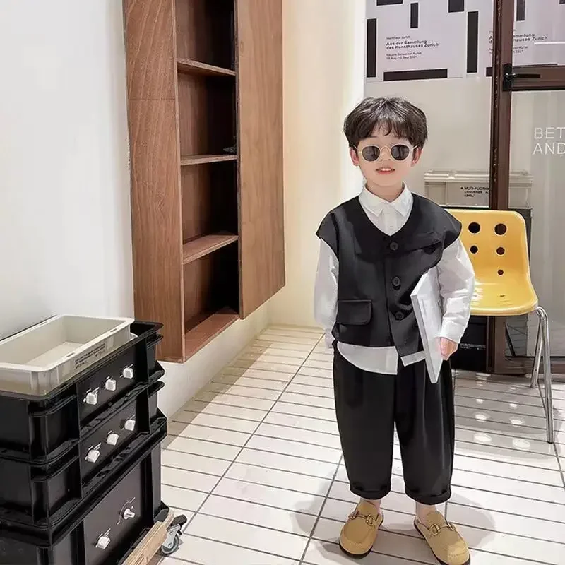 

3 PCS Set Boy Vest+ Top+ Pant Korea Designer Clothes Kid Baby Toddler 2-10 Years Children Spring Autumn Matching Suit Outfit