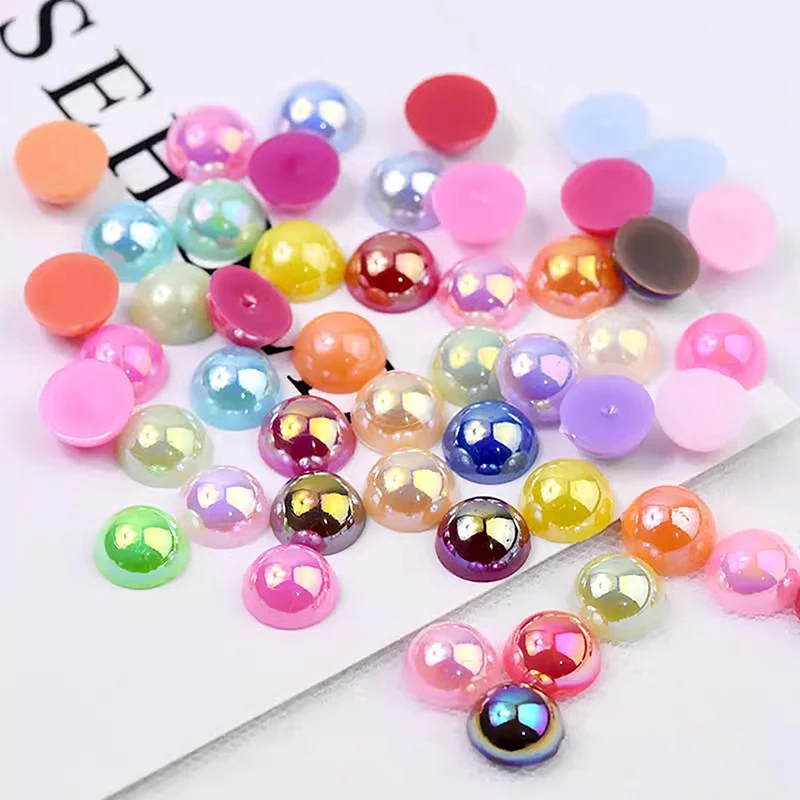 2-12mm half round flat bottom AB color ABS imitation pearl resin semi-faceted loose beads diy cell phone nail jewelry accessorie