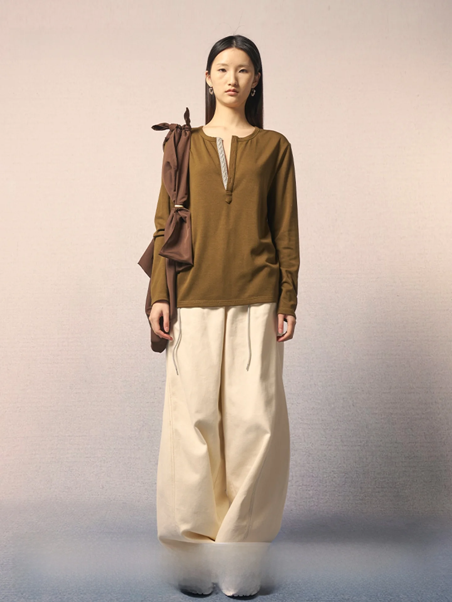 

Refuse Club 25 Autumn Winter New Sle Henry Collar round Ne Cotton Long Sve Women's T-irt Breathable Regular Fit Pure...