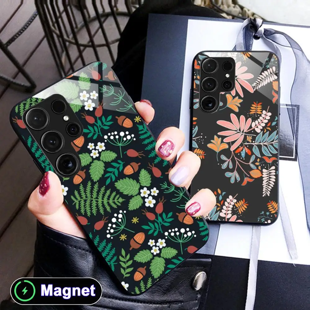 

Leaves Flowers Phone Case for Samsung Galaxy S26 S25 S24 S23 S22 S21 S20 Note20 Plus FE Ultra Glass Magnet Cover