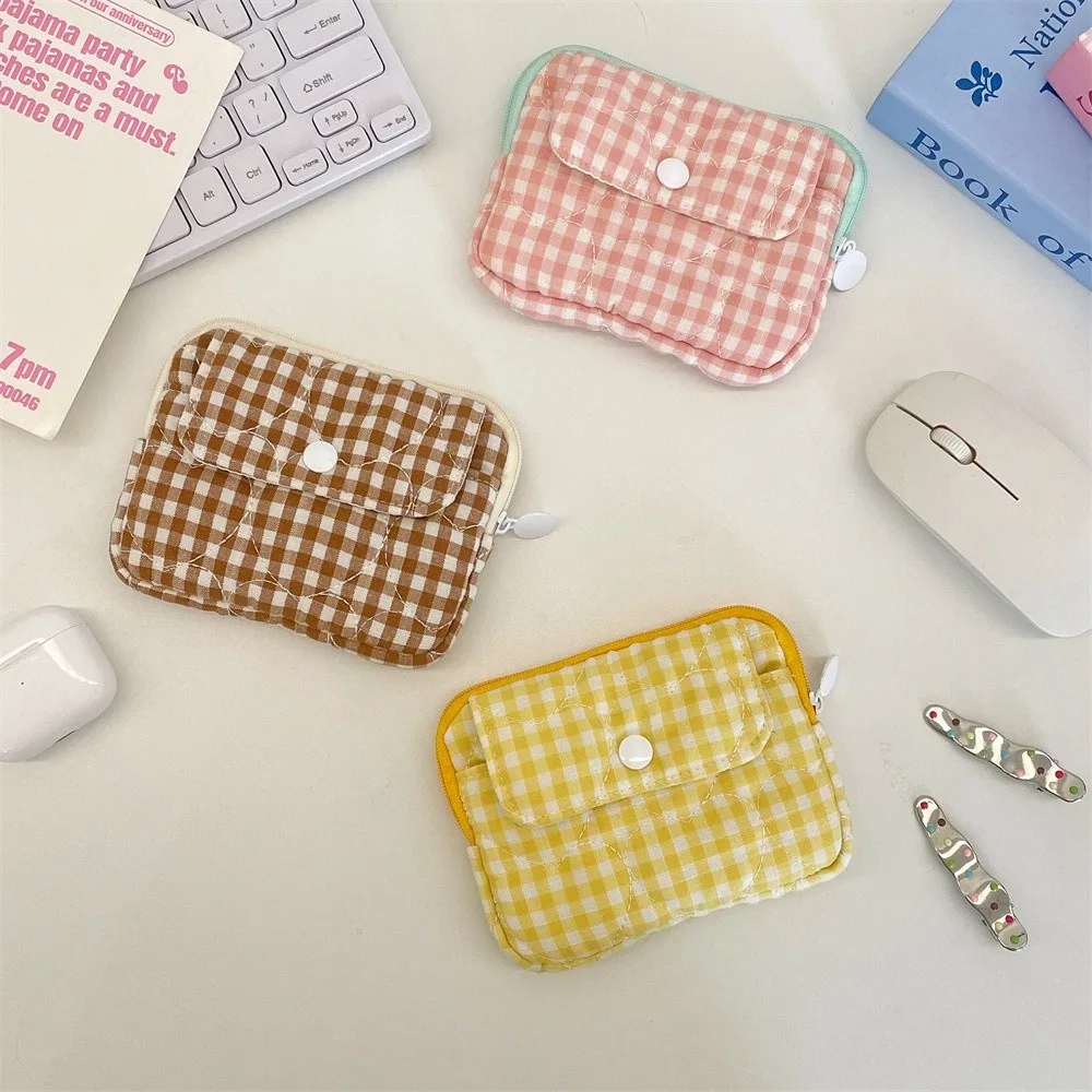 Cute Plaid Coin Purse Polyester Multi Layer Card Storage Bag Quilted Multifunctional Storage Bag Multi-Purpose Use
