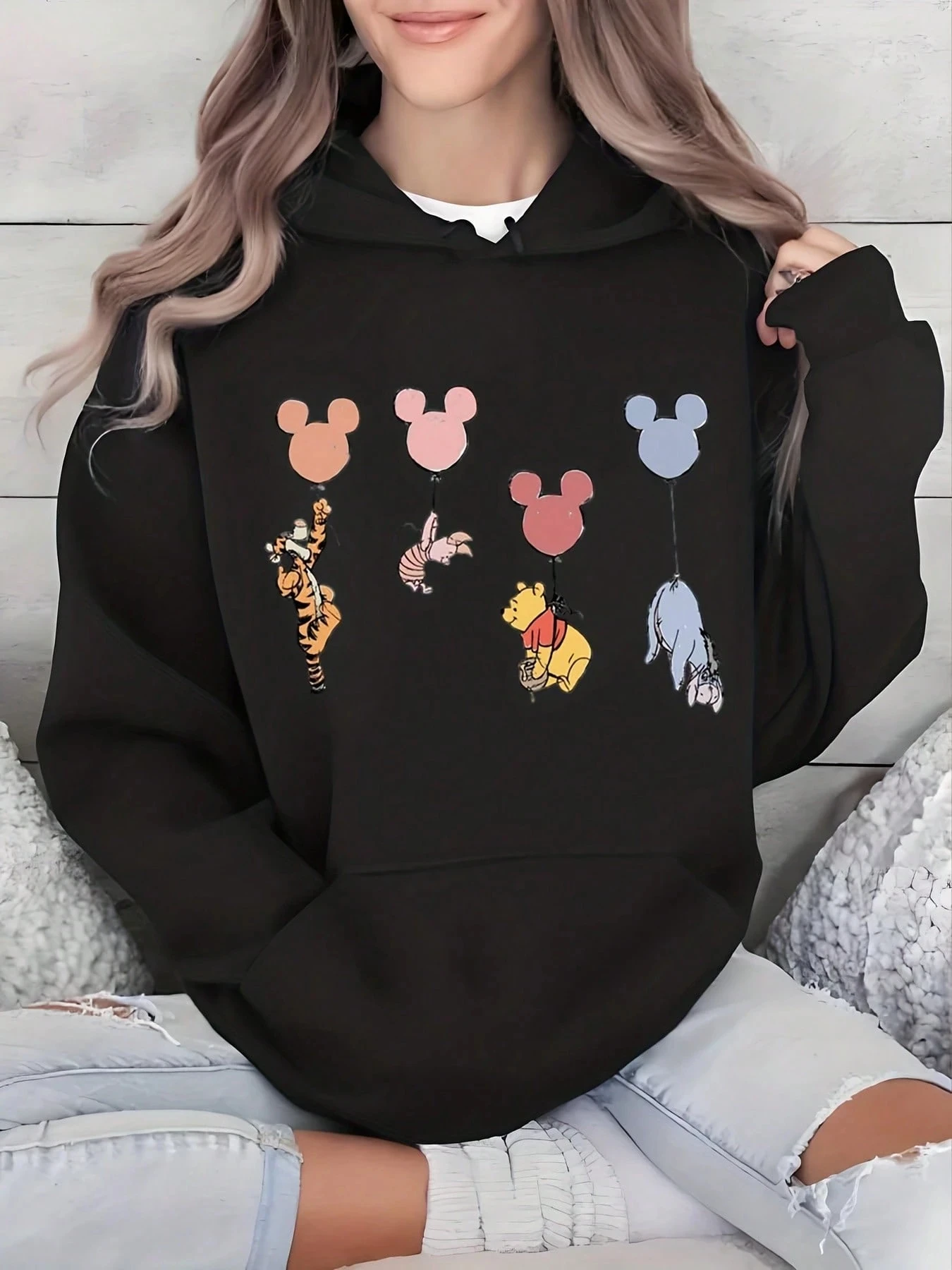 

Женская толстовка с капюшоном Винни-Пух Disney, осенне-зимняя флисовая толстовка унисекс с капюшоном, повседневная уличная толстовка для любого случая