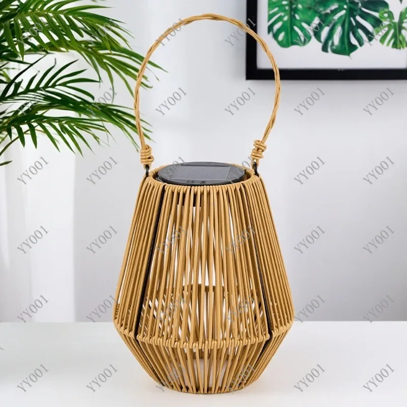 

Outdoor Solar Woven Rattan Light Waterproof Portable Lantern for Garden Patio Decor