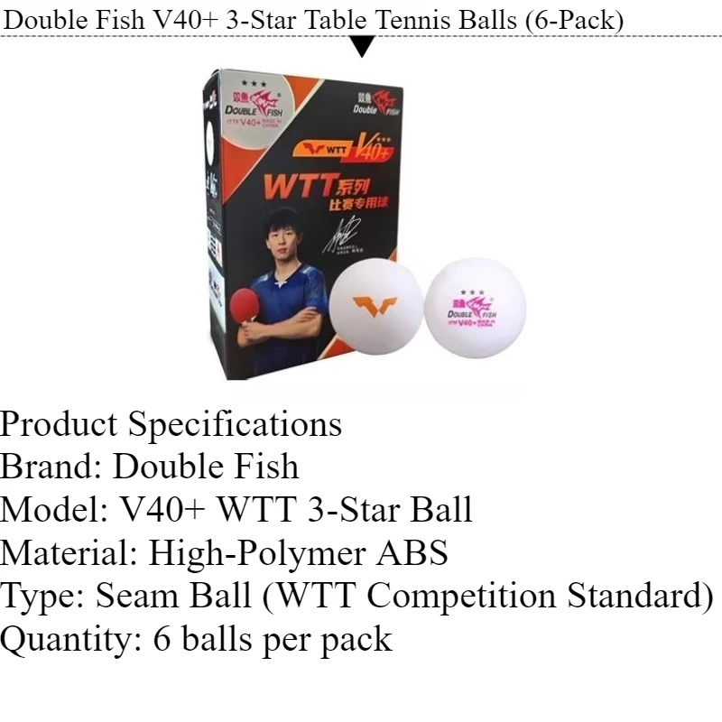 1/2/3BOX  DOUBLE FISH 3 Stars ITTF Ping Pong Balls V40+ ABS New Material 6pc/1box WTT Series Match Specific Table Tennis Balls