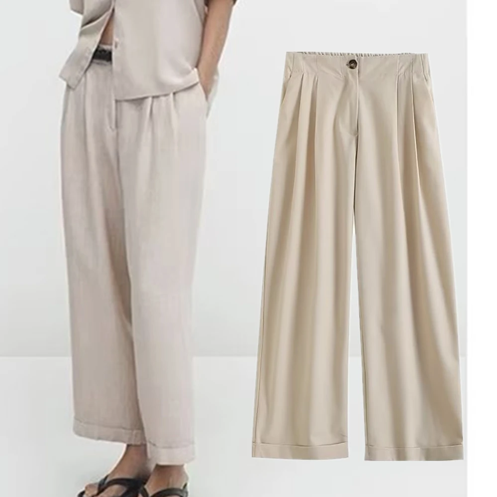 

Dave&Di British Casual Cotton Linen Pants High Waist Casual Ladies Pleated Loose Fashion Trousers Commuter Pants Women