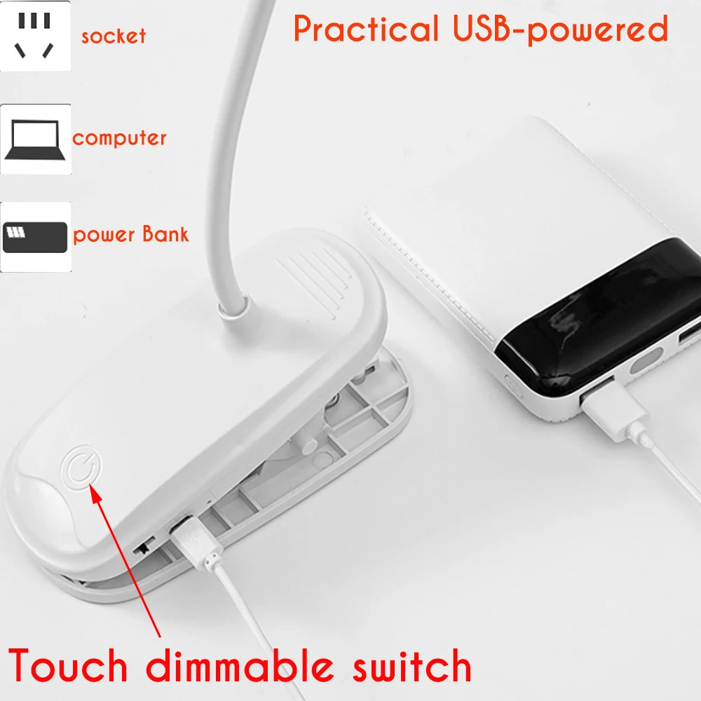 Clip-on led lâmpada de mesa recarregável usb lâmpada de mesa livro leitura luz da noite para o quarto 3 modo escurecimento proteção para os olhos