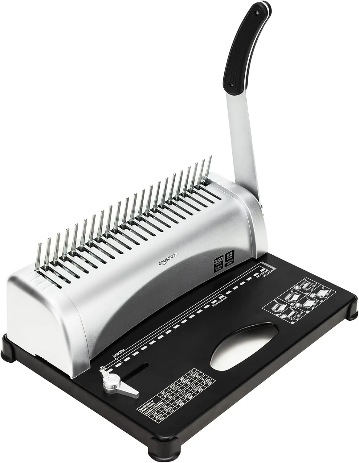 

Comb Binding Machine, 350 Sheets Capacity, Adjustable Margin for A5/Letter/A4 Paper Sizes, Grey