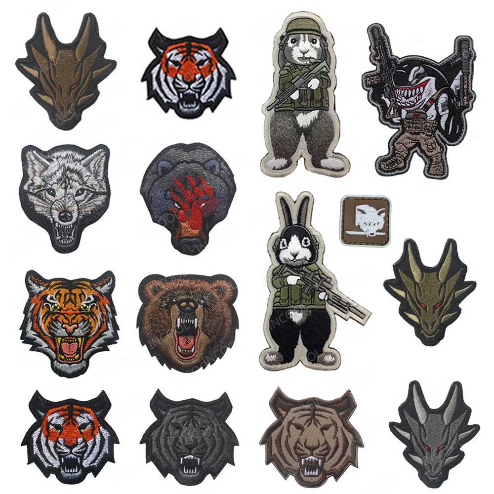 Animal Tiger Bear Wolf Bee Rabbit Dragon Embroidered Patches Appliques Embroidery Patch For Clothing Backpack