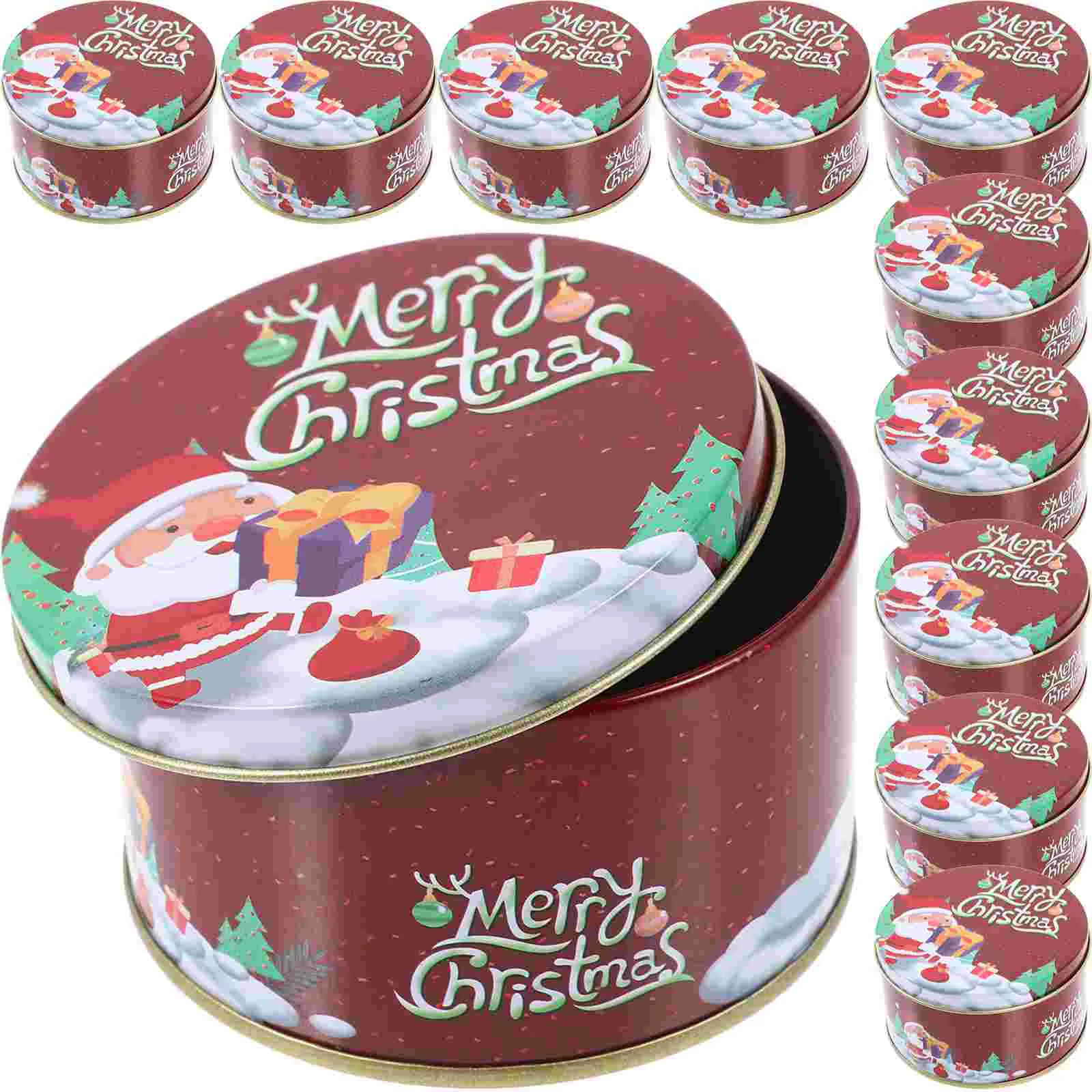 

12 Pcs Christmas Candy Jar Pickle Gifts Romantic Cases Boxes Holders Present Tinplate Xmas Packing Decorations Child Biscuit