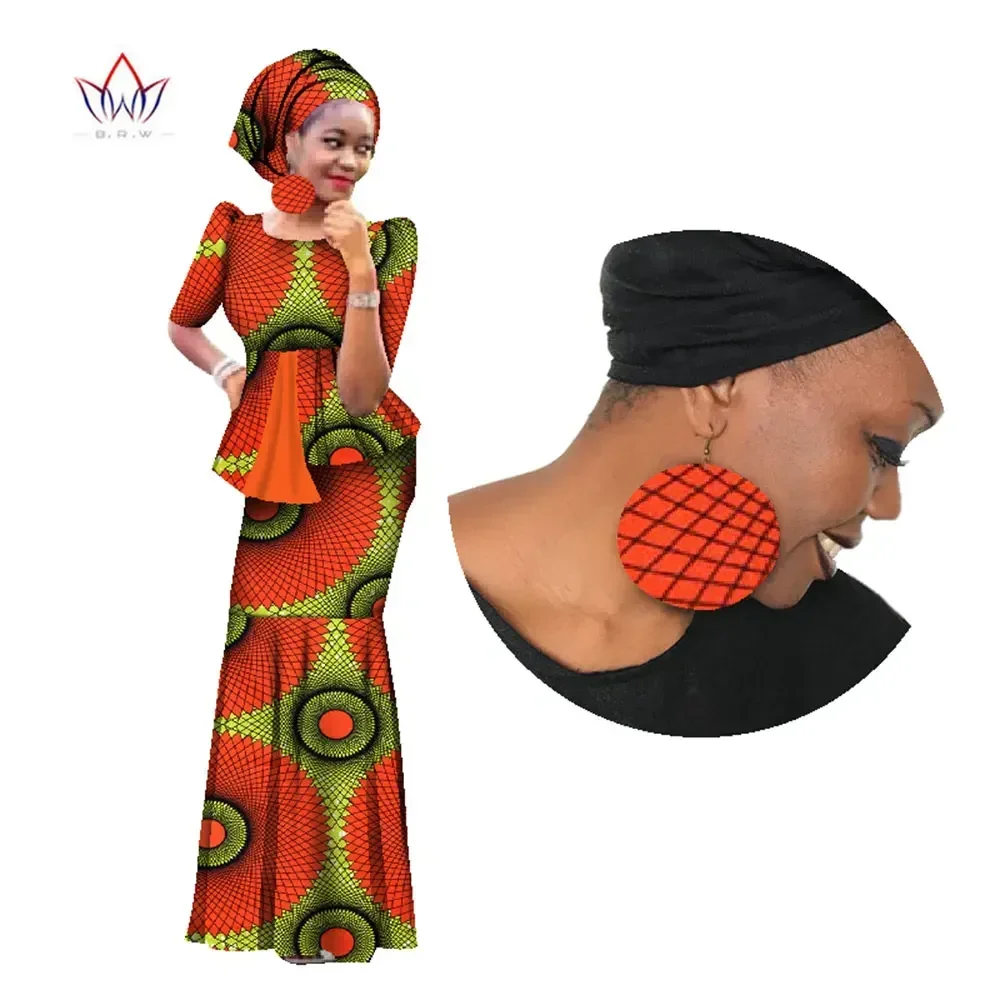 

BintaRealWax Women Set with Headtie and Earring Dashiki Plus Size Ankara Clothes Plus Size Traditional African Clothing WY1170