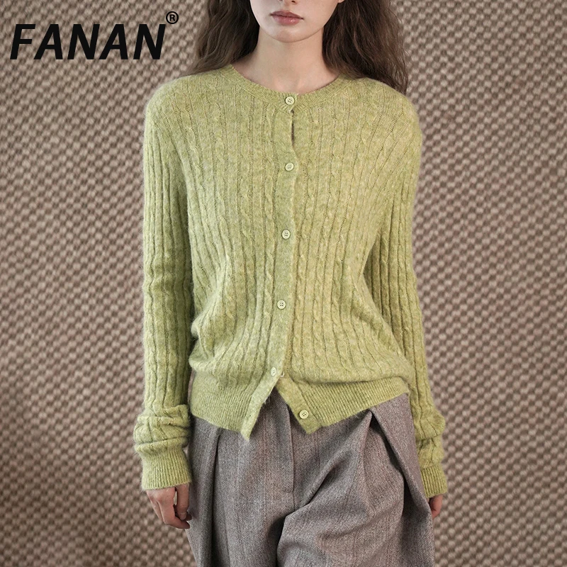 

FANAN Elegant Knitting Cardigan Sweater For Women Round Neck Long Sleeve Fit Warm Coats Female Tops Fashion 2025 Winter New