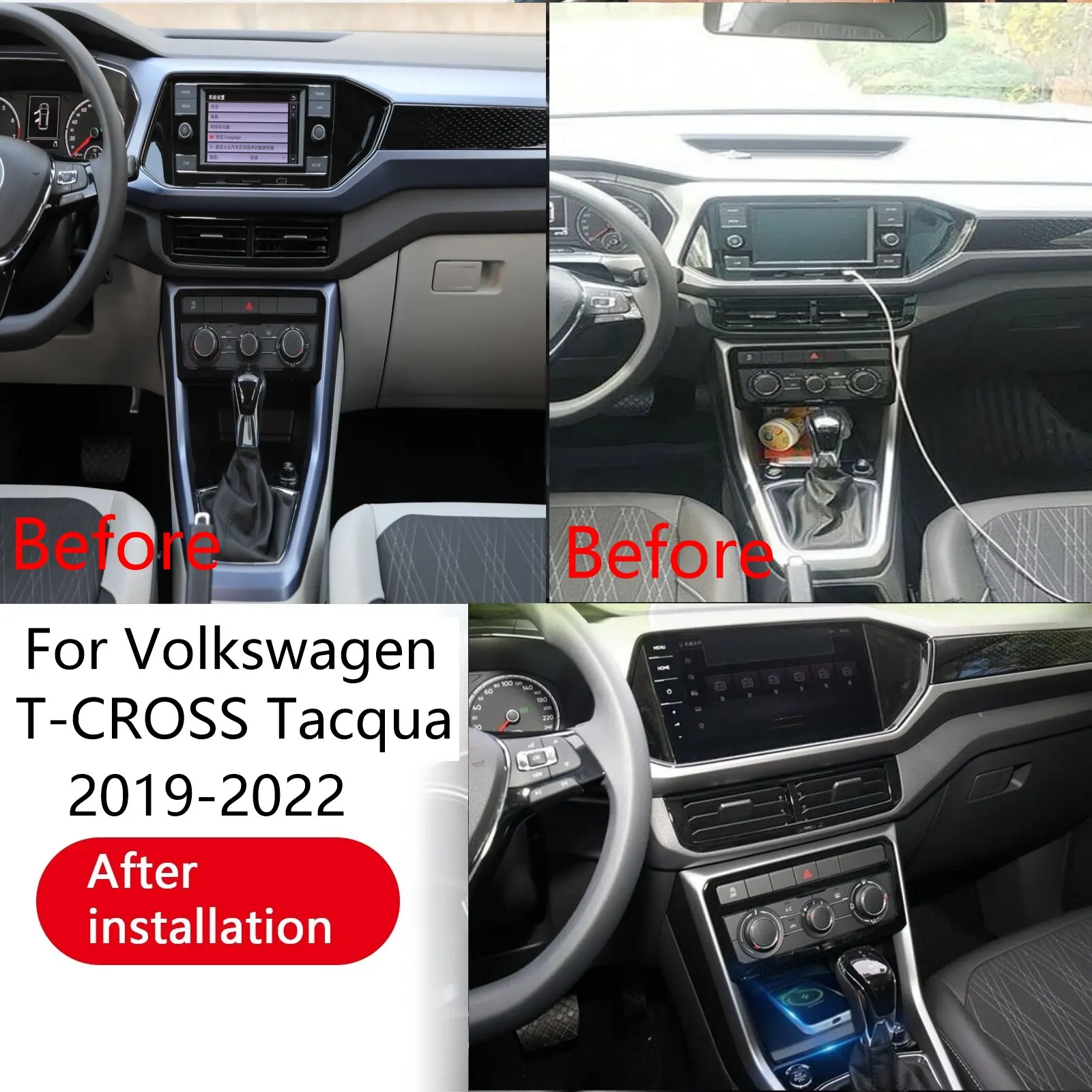Carregador de Telefone para Console Central de Carro para Volkswagen T-CROSS Tacqua 2019-2022, Carregador Sem Fio Rápido, Placa de Carregamento, Supor