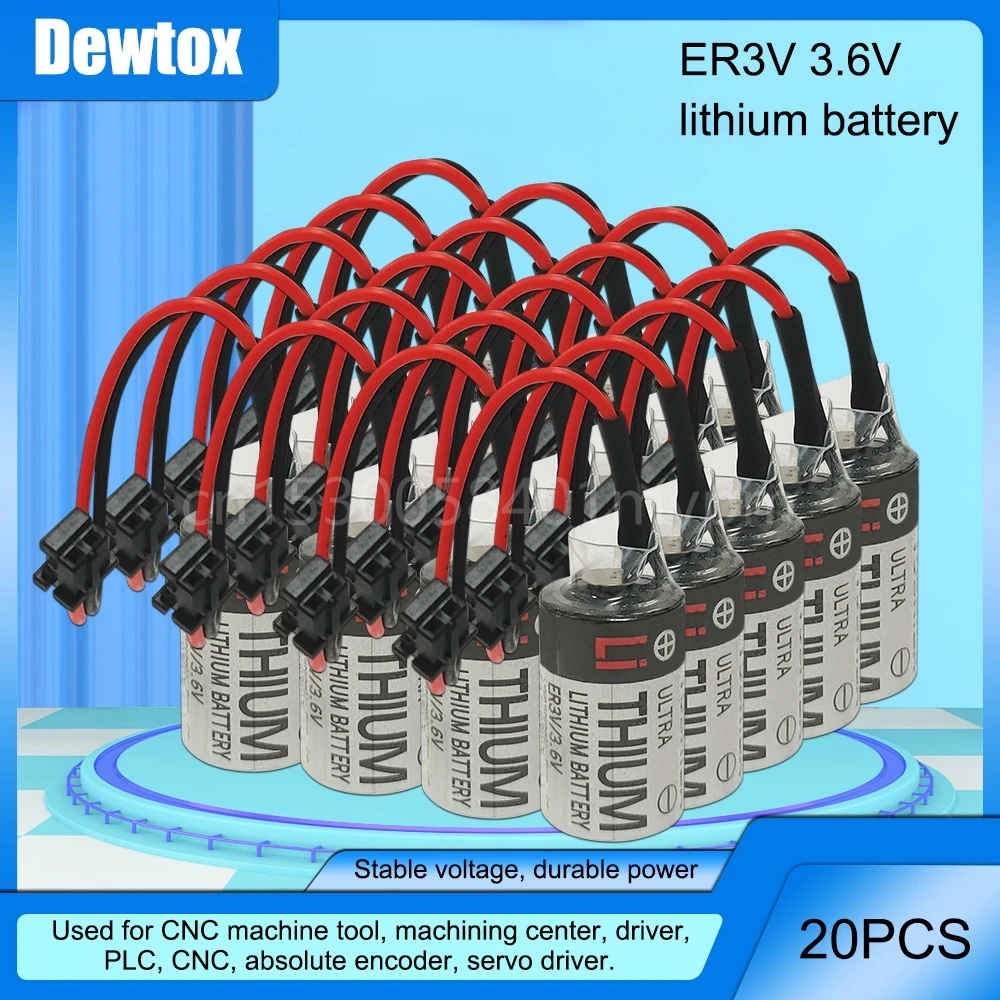 

20PCS 100% Original New ER3V JZSP-BA01 3.6V 1000mAh PLC CNC Battery With Black Plug size 14.5*25.5mm