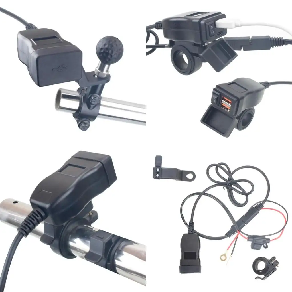 12V 24V Waterproof Motorcycle USB Phone Chargers Cable Adapter with Voltmeter