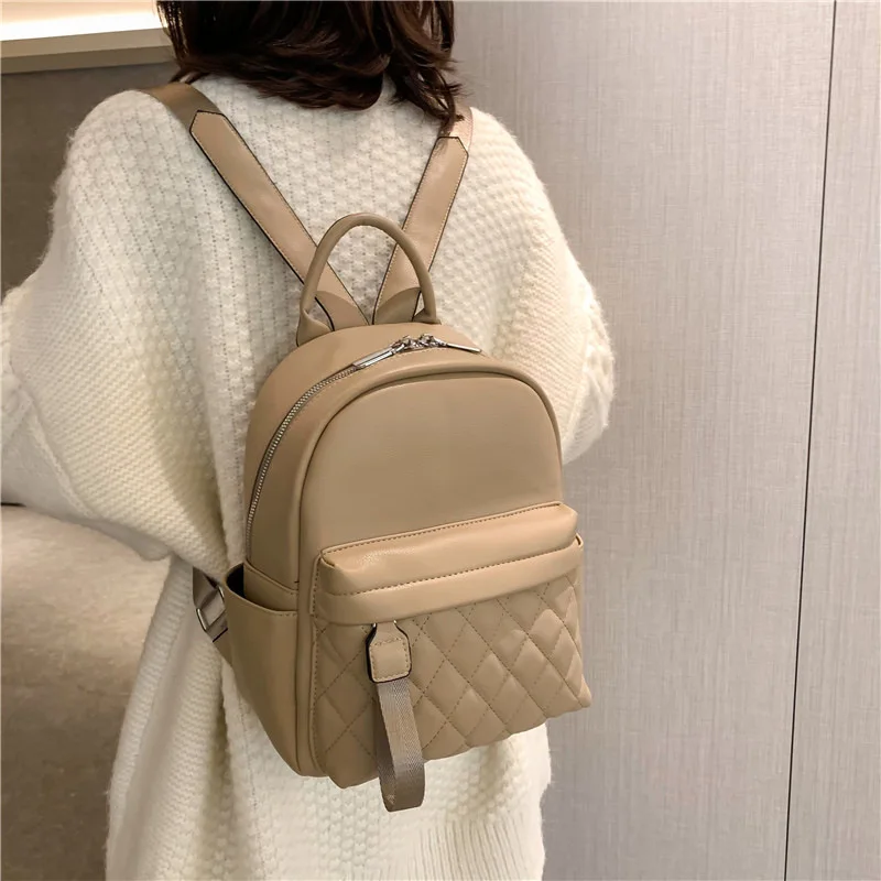 2023 new high-capacity rhombus embroidered backpack Women's fashion PU bag multi-function backpack