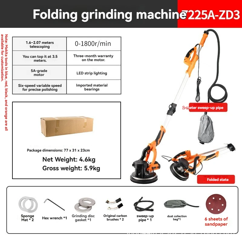 Multi‑purpose 9 Inch Foldable Long Handle Drywall Sander, Electric Wall Putty Grinder for Interior Wall Surface Polishing